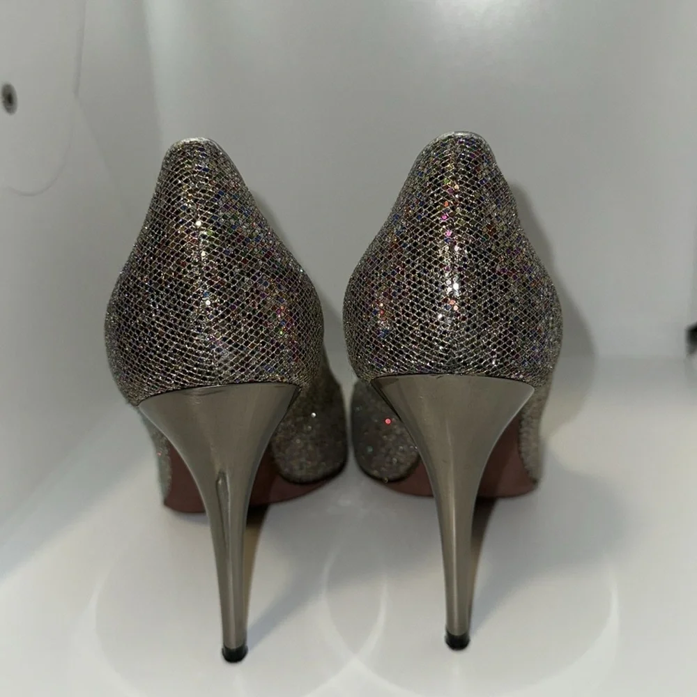 Jean Michel Cazabat Silver Sparkly Disco Ball Stiletto Heels Pumps Women’s 38